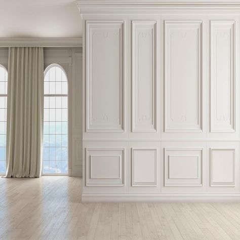 Wainscoting Wall, White Wall Paneling, Off White Walls, Pvc Wall Panels, Wall Trim, Decorative Wall Panels, Dark Wall, Empty Room, 3d Wall Panels