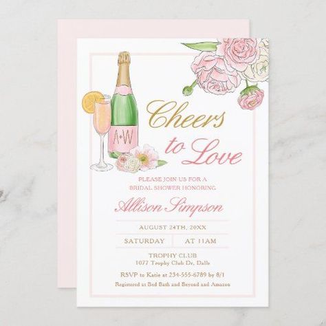 $2.50 | Elegant Floral Champagne Bridal Shower - Bridal Shower Invitations #brunchandbubbly #elegant #pinkandgold #champagne #blush #brunchandbubblyinvitation #bridalbrunchinvitation #bridalshowerinvitations #champagnebridalshower #cheerstolove Fiesta Bridal Shower Invitations, Bridal Shower Brunch Invitations, Bridal Shower Champagne, Brunch And Bubbly, Wedding Announcement Cards, Fiesta Bridal Shower, Brunch Bubbly, Bridal Brunch Invitations, Bridal Luncheon