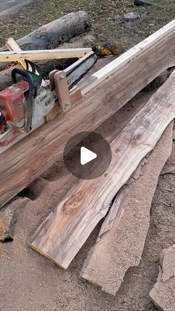 Stephen Dix on Instagram: "Turning a log into lumber. This video is incredibly compressed, but for all those without patience I’ll be posting an even shorter video later 🙂. These boards will need to be planed smooth after they fully dry, but it’s much better than letting the log just rot on the ground. I may look at drilling a hole through the bar to eliminate some of the wobble in the cut. It’s not much, and is probably just as much due to using a really old unevenly sharpened chain as it is due to slop in the jig.   I’m loving the spalting in this log though. This lumber is going to be real pretty once it’s cleaned up.   Also very impressed with my stihl chainsaw. It’s coming up on 30 years and still going strong.   #woodworking #woodwork #woodworker #weekendwarrior #woodworkingonabudge Wood Logs Ideas, Hollow Log Projects, Log Design Ideas Woods, How To Preserve Wood Logs, Log Ideas Diy Projects, How To Hollow Out A Log, Log Pathway Diy Wood Slices, Log Wood Projects, Bandsaw Log Milling Sled