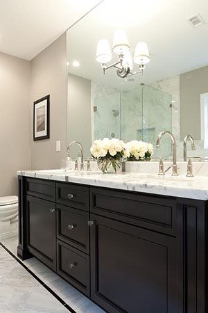 Bathroom Mirrors Sydney | Frameless Bath Mirrors Online | Australia Diy Vanity Mirror, Narrow Bathroom, Double Sinks, Bad Inspiration, White Marble Countertops, Trendy Bathroom, Black Cabinets, Marble Bathroom, Bathroom Remodel Master