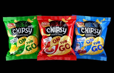 Chipsy On The Go – Potato Chips – Packaging Of The World Potato Chips Packaging, Crispy Potato Chips, Chips Packaging, Food Area, Chip Packaging, Packaging Snack, Trademark Design, Plantain Chips, Innovative Packaging