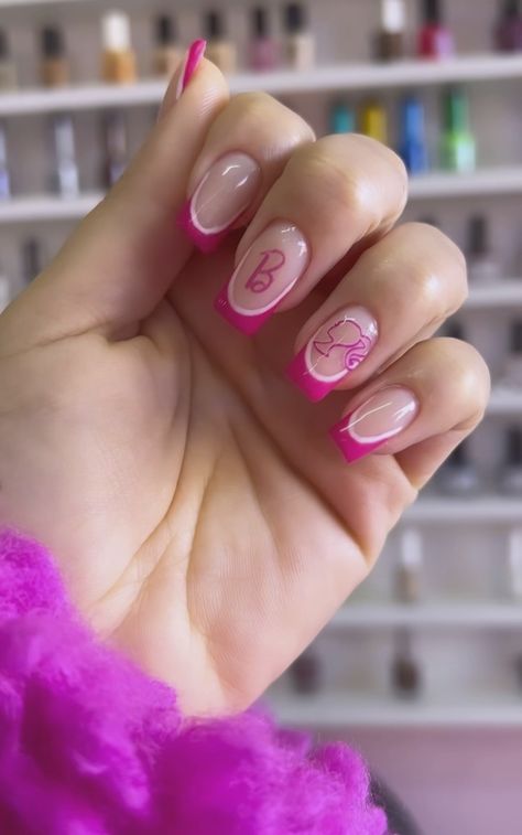 Pink Gel Nails Designs, Gel Nails Designs, Barbie Pink Nails, Pink Nail Ideas, Simple Summer Nails, Bday Nails, 2nd Birthday Party For Girl, I Nails, Barbie Nails