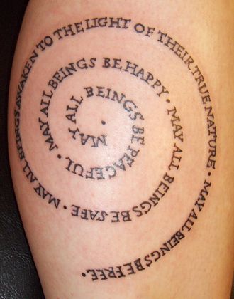 Word Tattoo Designs, Spiral Tattoo, Meditation Tattoo, Metta Meditation, Spiral Tattoos, Chakra Tattoo, Word Tattoo, Text Tattoo, Spiritual Tattoos