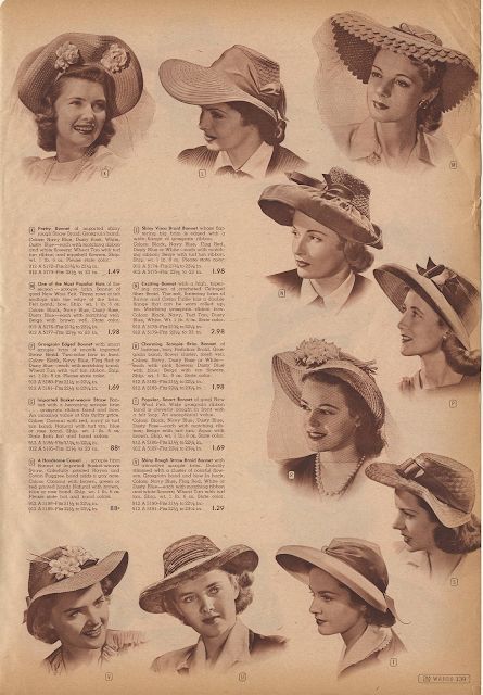 The Closet Historian: Cataloging Catalogs: HATS!!! Montgomery Ward Spring/Summer 1943 1940s Hat Hairstyles, Lana Lobell, Closet Historian, 1940s Hair, Wwii Fashion, Forties Fashion, 1940s Woman, 1940s Hats, 1940's Fashion