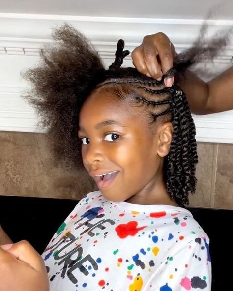 - Check more at https://howcandothis.com/hairstyleideas/103339/ Kid Two Strand Twist Styles, Braids Into Twists Natural Hair, Flat Twist Styles For Kids, Girls Two Strand Twist Kids, Braids And Twists Hairstyles Kids, Protective Styles For Black Girls Kids, Hair Styles For Little Black Girls Kids Twists, Twists For Little Black Girls Hair, Girl Protective Styles Kid Hair