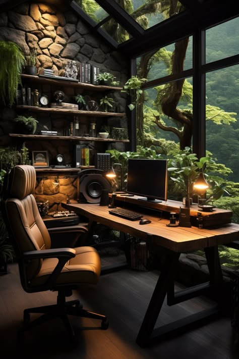 Retro Desk Setup, Setup Minimalist, Minimalist Setup, Nature Office, Design Offices, Nature Minimalist, Industrial Loft Design, Workspace Office, Modern Home Offices