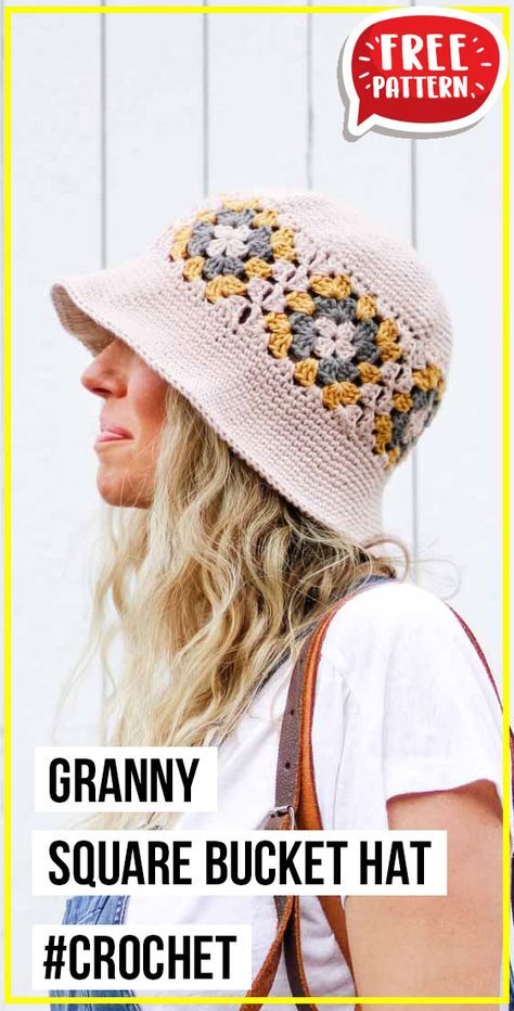 crochet GRANNY SQUARE BUCKET HAT free pattern - FREE Crochet HAT Pattern for Beginners. Click to Get the Pattern #HAT #crochetpattern #crochet via @shareapattern.com Free Crochet Pattern Hat Women, Crochet Bucket Hat Granny Square Pattern, Free Crochet Bucket Hat Patterns For Women, Crochet Hat Brim Pattern Free, Granny Hat Crochet, Crochet Granny Square Bucket Hat Free Pattern, Crochet Granny Bucket Hat, Crochet Sunhats Free Pattern, Crochet Granny Square Bucket Hat Pattern