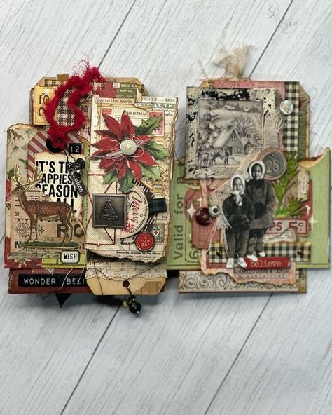 Junk Journal Christmas, Christmas Junk Journal Page Ideas, Christmas Junk Journal, Christmas Junk Journal Ideas, Christmas Tags Handmade, Tim Holtz Tags, Vintage Christmas Photos, Tim Holtz Crafts, Christmas Ephemera