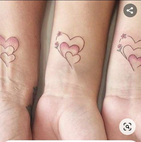 3 Generation Tattoo Ideas Women, Mother Daughter Tattoos For 4, 2 Daughters Tattoos For Mom, Generation Tattoo Ideas, 3 Generation Tattoo Ideas, Loved Ones Tattoos, Tattoos For Lost Loved Ones, Generation Tattoo, 3 Hearts Tattoo