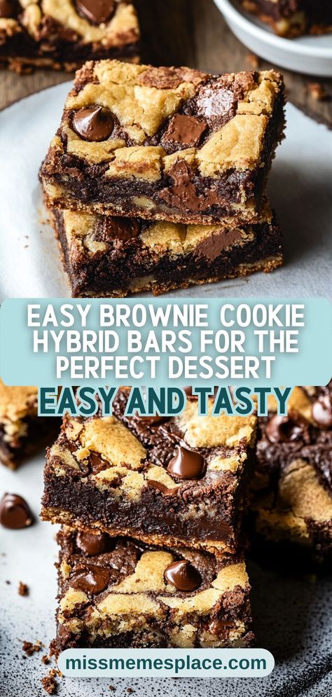 Craving something sweet? Look no further than these easy Brownie-Cookie Hybrid Bars! This delectable dessert combines the best elements of both brownies and cookies into one unique treat. With a simple swirling technique, you can create a visually stunning and mouthwatering dessert that is sure to impress. Perfect for sharing at parties or for indulging on your own, these bars are a delightful way to enjoy two classic treats in one bite. Get ready to savor every delicious moment! Brownies And Cookies, Soft Cookies, Delicious Brownies, Tasty Chocolate Cake, Soft Cookie, Fudgy Brownies, Chocolate Craving, Brownie Cookies, Chewy Cookie