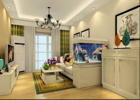 Large Fish Tank Ideas Living Rooms, Aquarium In Living Room, Living Room Zen, Home Music Rooms, Aquarium Ideas, Home Aquarium, Home Design Diy, Living Room Ideas, Remodeling Projects