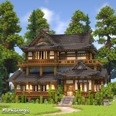 A Minecraft Japanese House with a full Interior! You can download this build on my Patreon, just follow the link! Minecraft Railroad Bridge, Japanese Mc House, Japanese Minecraft Builds, Minecraft Build House, Minecraft Small House, Minecraft Japanese House, Minecraft Creator, Play Bakery, Minecraft Japanese