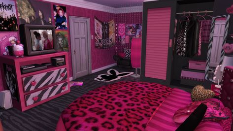 Bloxburg Bedroom Ideas Y2k, Sims 4 Cc Black Bedroom, Bloxburg Goth Bedroom, Aesthetic Bedroom Sims 4, Bloxburg 2000s Room, Y2k Room Bloxburg, Y2k Bedroom Bloxburg, Gyaru Bloxburg House, Sims 4 Emo Bedroom