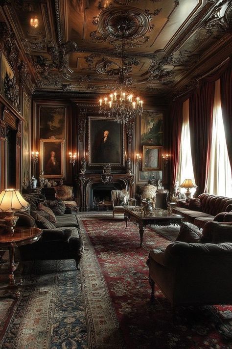 Old Money Homes, Old Money Living Room, Old Victorian Homes Interior, Old Mansions Interior, Grand Fireplace, Old Fashioned House, Old Money House, World Tapestry, Drawing Room Design