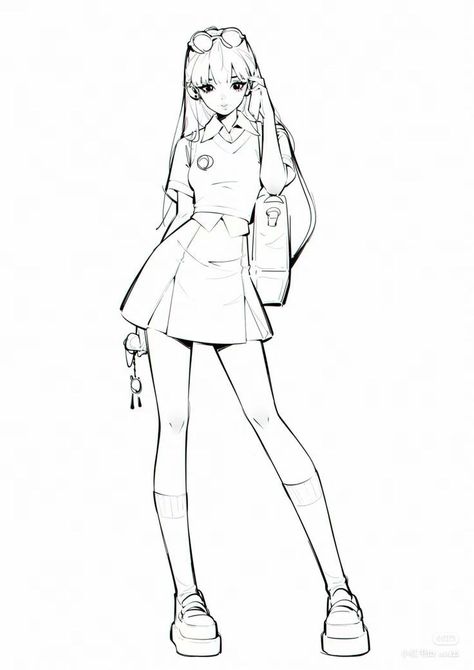 Semi Realistic Drawing Full Body Sketch, Side Standing Pose Drawing, Anime Full Body Sketch, Puffy Dress Drawing, Casual Outfit Drawing, Clothes Drawing Outfits, Full Body Drawing Base, Drawing Gown, Sketching Ideas Easy