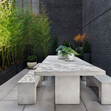 Zachary A. Design - 1stDibs Luxury New York Apartment, Slab Table, Concrete Furniture, Concrete Table, Mesa Exterior, New York Apartment, Lower East Side, Outdoor Dining Area, Rectangular Dining Table