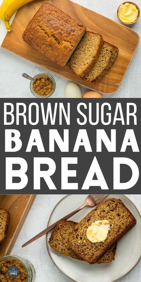 Delicious and so simple, Brown Sugar Banana Bread is the perfect tasty breakfast or treat. This quickbread is packed with amazing banana flavor and is an easy from-scratch recipe. Brown Sugar Banana Bread Recipe, Banana Bread Recipe With Brown Sugar, Banana Bread Recipe Brown Sugar, Banana Bread Brown Sugar, Banana Bread With Brown Sugar, Fluffy Banana Bread Recipe, Brown Sugar Bread, Quick And Easy Banana Bread Recipe, Brown Sugar Muffins