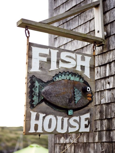 Fish Shop Design, Fish House Ideas, Fish Camp House, Fish Shack, Price Board, Fish Sign, Maine Islands, Fish Store, Monhegan Island