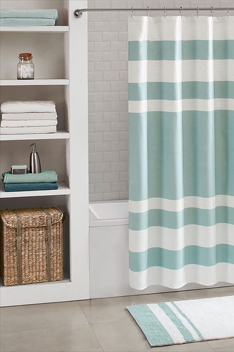 Madison Park Spa Waffle Shower Curtain Pieced Fabric with 3M Scotchgard Moisture Management Modern Home Bathroom Decorations, Tall 72"x84", Aqua Waffle Shower Curtain, Waffle Weave Shower Curtain, Home Essence, Modern Shower Curtains, Striped Shower Curtains, Cotton Bath Rug, Come Undone, Modern Shower, Shower Liner