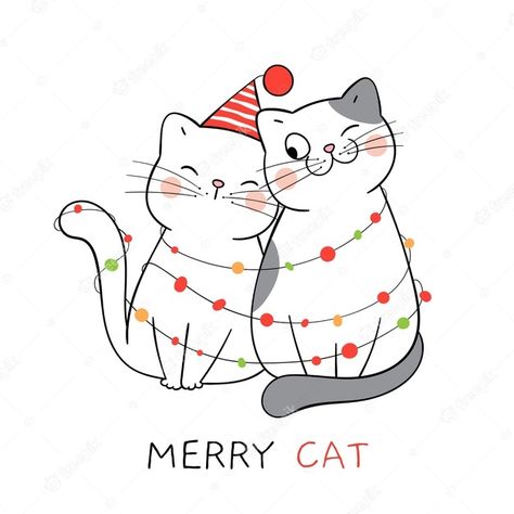 Xmas Drawing, Christmas Typography, Christmas Kitten, Merry Christmas Card Greetings, Merry Christmas Greetings, Watercolor Christmas Cards, Christmas Drawing, Christmas Illustration, Christmas Love