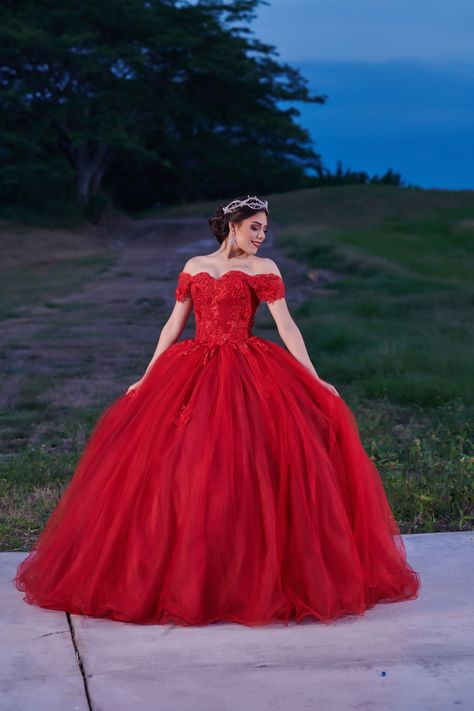 Vestido de XV rojo Simple Red Quinceanera Dresses, Red Xv Dresses, Quinceañera Photoshoot Ideas, Red Quinceanera Ideas, Quinceanera Red, Red Wedding Gowns, Xv Dresses, Red Ball Gowns, Quinceanera Photoshoot