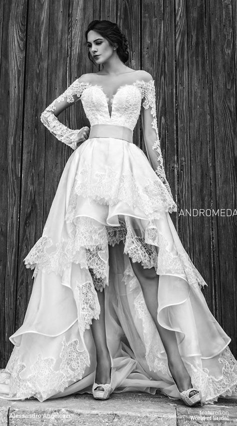 Alessandro Angelozzi Couture 2016 Wedding Dresses Mullet Wedding Dress, Wedding Dress Layered Skirt, Hi Lo Wedding Dress, High Low Ball Gown, Bridal Honeymoon, Wedding Dresses High Low, Glitter Wedding Dress, Wedding Shooting, Stylish Wedding Dresses