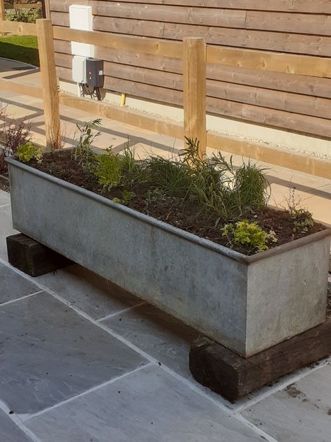 Galvanised Trough Planter, Water Trough Garden, Water Trough Planter, Herb Trough, Culinary Herb Garden, Concrete Trough, Tin Bath, Patio Gardens, Trough Planter