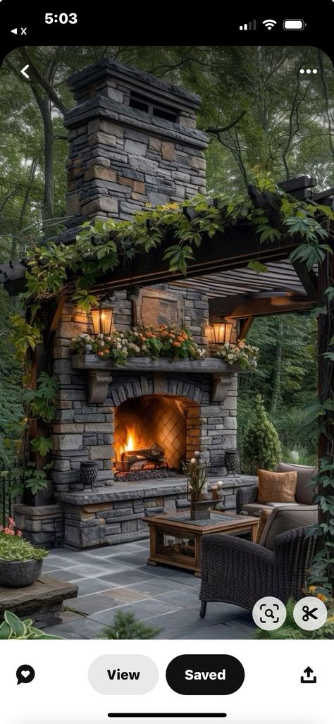 Pavilion With Fireplace, Courtyard Kitchen, Outdoor Fireplace Ideas, Rustic Outdoor Fireplaces, Garden Ideas Budget Backyard, Backyard Pizza Oven, Outdoor Stone Fireplaces, Outdoor Patio Ideas Backyards, Outdoor Fire Pit Area