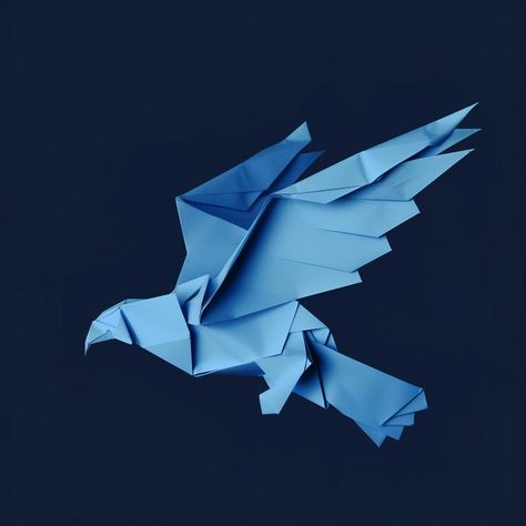 Today's Midjourney Experiment. Prompts: Light blue origami eagle, simple, folded paper, indirect lighting, isolated, navy blue solid background --stylize 0 --v 6 Blue Solid Background, Origami Eagle, Blue Origami, Newsletter Inspiration, Folded Paper, Indirect Lighting, Solid Background, Big Project, Blue Solid