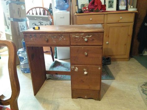 A Desk Upcycle Into a Small Island/cart Part 1 Kitchen Island From Desk, Desk To Island, Upcycle Vanity, Desk Upcycle, Cabinet Island, Island Cart, Small Kitchen Island, Kitchen Island Table, Pedestal Desk