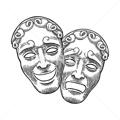 Comedy and tragedy theater masks. Vector engraving vintage black illustration Stock Illustration #AD ,#masks#Vector#theater#Comedy Theater Mask Tattoo, Beige Illustration, Theatre Logo, Theater Masks, Comedy Tragedy Masks, Drama Masks, Tragedy Mask, Mask Drawing, Theatre Masks