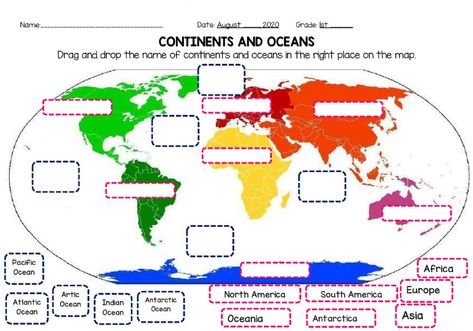 Oceans Worksheet, Continents Activities, Science Web, Montessori Geography, Geography Worksheets, Ocean Drawing, Geography For Kids, Continents And Oceans, Map Worksheets