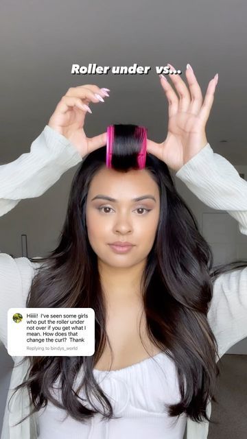 Front Swoop Hair, How To Get Swoop Bangs, Curling Bangs With Rollers, Curl Bangs With Roller, Rollers In Bangs, Hair Roller Curtain Bangs, How To Use Hair Rollers For Bangs, Velcro Roller Curtain Bangs, Curtain Bangs Velcro Rollers