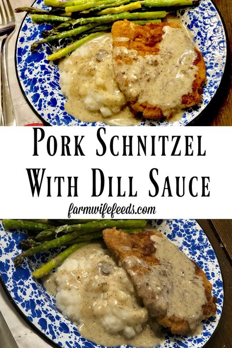 Pork Snitzel, Pork Schnitzel Recipe, Pork Scallopini, Dill Cream Sauce, Pork Dinners, Pork Tenderloins, German Food Authentic, Schnitzel Recipes, Dill Recipes