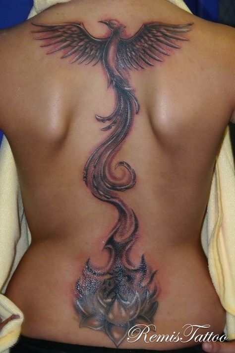 Phoenix Back Tattoo, Rising Phoenix Tattoo, Tattoo Son, Tattoo Back, Phoenix Tattoo Design, Spiritual Tattoos, Phoenix Rising, Phoenix Tattoo, Back Tattoo Women