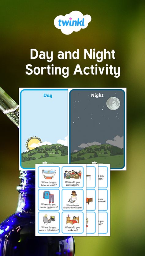 A sorting activity centred on activities that take place in the morning or at night (some could be both) to support the understanding of the question word ‘when’. This can be done in a small group or with individual children. The adult asks the children when the activities are done to support the understanding of the question word ‘when’ e.g., ‘when do you brush your teeth?’ The children will then look for the correct picture to match/stick onto the morning or night pictures. Day And Night Sky Activities For Kindergarten, Day And Night Activities Kindergarten, Day Night Activities For Preschool, Day And Night Preschool, Day And Night Activities Preschool, Teaching Night, Day And Night Activities, Activities For Kindergarten Children, Disney Lessons