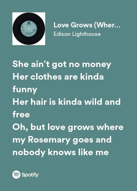 edison lighthouse love grows spotify lyrics Love Grows Edison Lighthouse, Love Grows Where My Rosemary Goes, Summer Song Lyrics, Rachel Elizabeth Dare Aesthetic, I Heart Music, Summer Lyrics, Rachel Elizabeth Dare, Heart Music, Wave To Earth