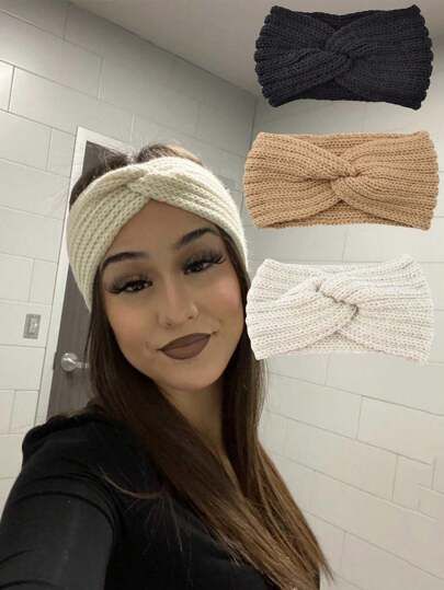 Winter Knit Headband, Headband Knitted, Beige Hair, Warm Headbands, Headband Outfit, Knitted Headband, Hair Band Accessories, Ear Warmer Headband, Winter Headbands