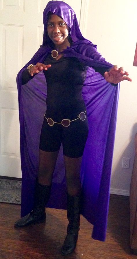 Ravena Costume, Raven Teen Titans Go Outfit, Diy Raven Costume, Raven Costume Teen Titans, Teen Titans Go Costume, Raven Teen Titans Cosplay, Raven Halloween Costume, Bob Ross Costume, Diy Adult Halloween Costumes