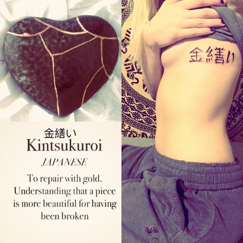 Kintsukuroi Tattoo, Kintsugi Tattoo Ideas, Kintsugi Tattoo, Watercolor Words, Kanji Tattoo, Super Tattoo, Kintsugi Art, Tattoo Watercolor, Ernest Hemingway