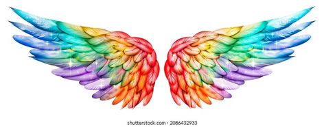 Beauutiful magic bright rainbow wings, symbol of freedom, lgbt, raster illustration Dove Sketches, Angel Wings Icon, Wings Symbol, Cartoon Wings, Pixie Tattoo, Wing Tattoos On Back, Wings Sketch, Colorful Wings, Rainbow Wings