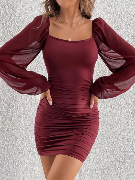 Wrap Around Skirt, Floor Length Gown, Dress Inspo, Sleeves Clothing, Gowns With Sleeves, Slim Fit Dresses, Outfit Casual, Types Of Skirts, Collar Dress