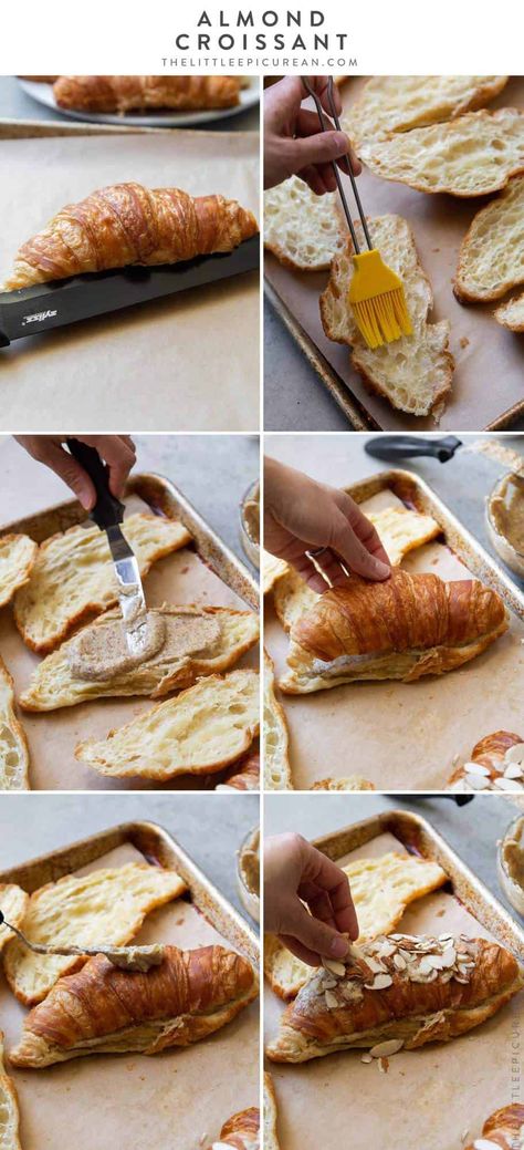 Almond Croissant - The Little Epicurean Almond Croissant Recipe, Pastry Display Case, Pastry Display, Butter Croissant, Croissant Recipe, Toast In The Oven, Make Simple Syrup, Almond Croissant, French Pastry