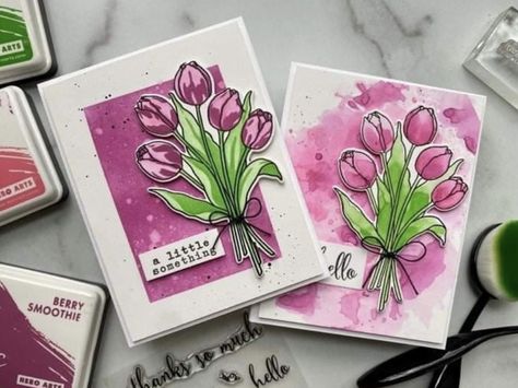 Handmade Greeting Card Designs, Happy Birthday Cards Diy, Handmade Bookmarks Diy, Tulips Card, Card Design Handmade, Birthday Card Drawing, Diy Gift Set, Bday Cards, Card Drawing