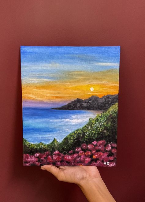 Easy Paintings Square Canvas, Realistic Scenery Painting, Acrylic Paint Scenery, Acrylic Scenery Painting Ideas, Easy Square Paintings, Painting Ideas On Canvas Scenery, Canvas Painting Ideas Scenery, Simple Nature Paintings Acrylic, Scenery Painting Acrylic Canvases