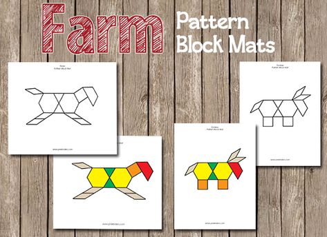 Farm Pattern Block Mats and roll games Farm Math Activities For Toddlers, Farm Animal Pattern Block Mats, Farm Animals Math Activities, Farm Theme Math Activities, Farm Addition Preschool, Farm Animals Preschool, Preschool Patterns, Farm Animals Activities, Farm Theme Preschool