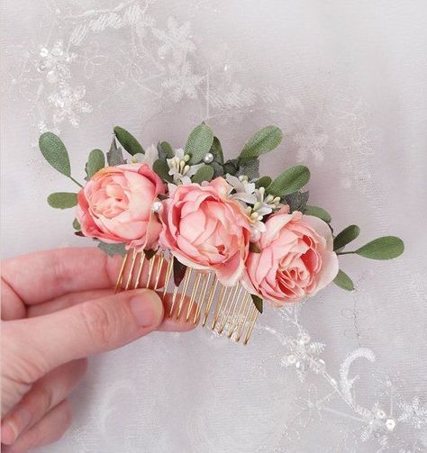 Rosé Hair, Pink Rose Hair, Floral Bridal Hair Accessories, Bridal Flower Comb, Wedding Flower Hair Pieces, Floral Bridal Hair, Floral Hair Comb, Deco Champetre, Rose Hair Clip