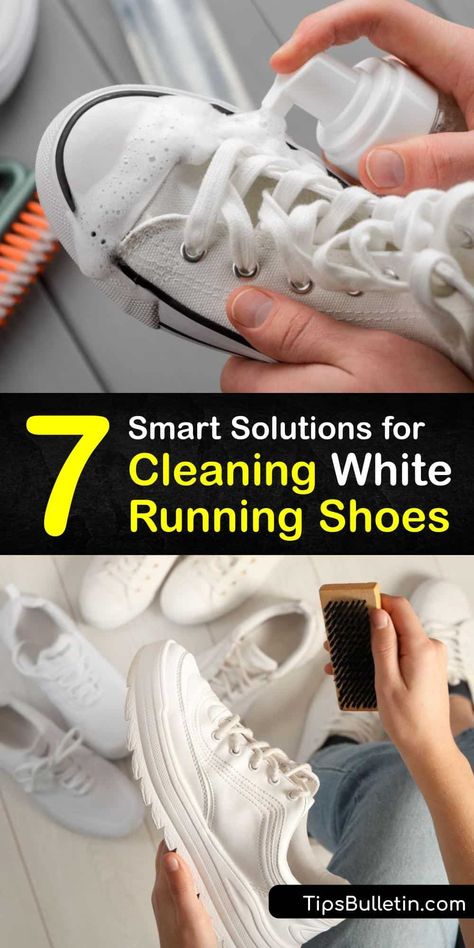 Rediscover clean white shoes with these amazing tips and tricks. Revive your favorite tennis shoes, canvas shoes, mesh shoes, and more using simple and effective ingredients like dish soap and laundry detergent. No running shoe will be safe from a good scrubbing! #clean #white #running #shoes Cleaning Tennis Shoes White, How To Whiten Tennis Shoes, How To Get White Shoes White Again, How To Clean Tennis Shoes By Hand, Best Way To Clean White Shoes, How To Clean White Shoes Nike, How To Clean White Tennis Shoes, Clean White Tennis Shoes, How To Whiten Shoes