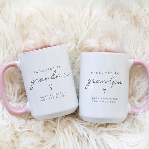 Promoted to Grandma Personalized Mug- Custom Pregnancy Announcement Reveal- Future Grandparent Gifts- New Grandpa Gigi Nana Est 2024 2025 Grandpa Mug, Promoted To Grandma, Pregnancy Announcements, Personalized Grandma, Name Mugs, Grandma And Grandpa, Personalized Mug, Mug Custom, Grandparent Gifts