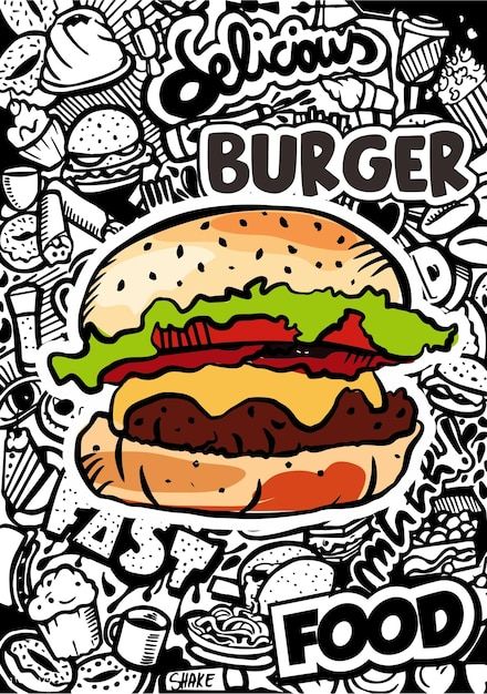 Burger Design Ideas, Burger Restaurant Design, Food Graffiti, Burger Drawing, Burger Art, Burger Stand, Burger Design, Home Burger, American Burgers